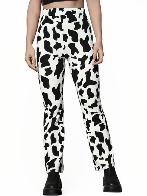 Odette White Black Printed Bootcut Pants
