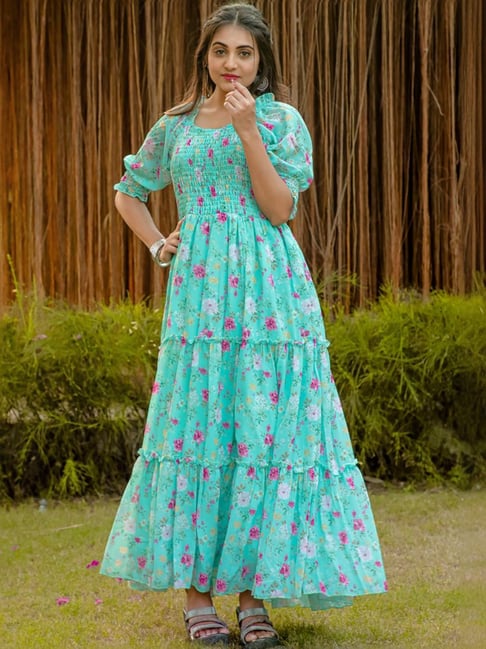 Odette Sap Green Floral Print Maxi Dress