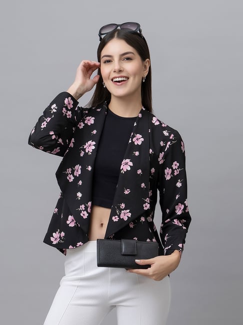 PURYS Black & Pink Floral Print Shrug-picture-27