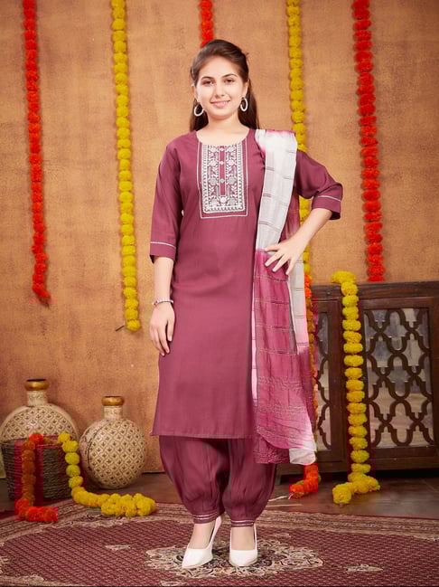 Aarika Kids Wine Embellished Kurta with Salwar-picture-34