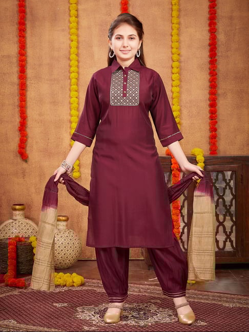 Aarika Kids Wine Embroidered Kurta with Salwar-picture-44