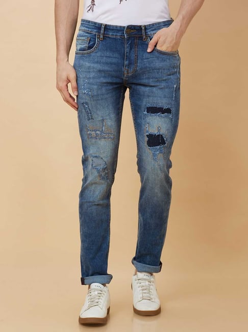 Buy Being Human Light Blue Slim Fit Distressed Jeans for Mens