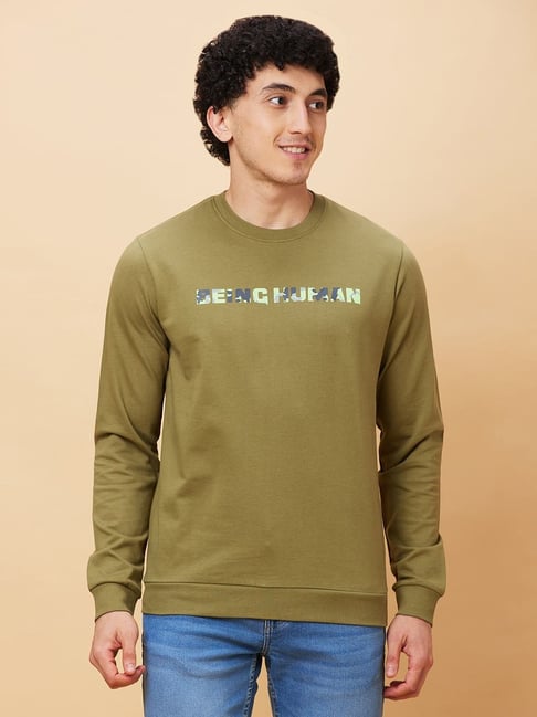 Being Human Dark Green Oversized Print Sweatshirt