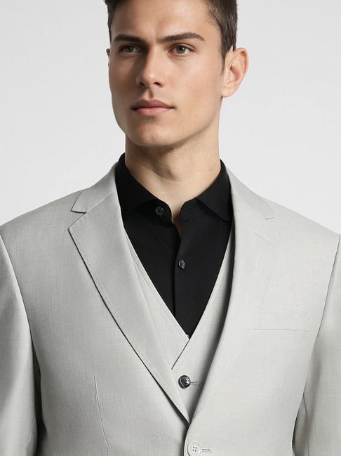 Buy Peter England Grey Slim Fit Texture Three Piece Suit for Mens