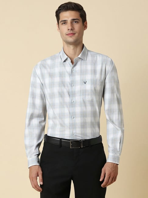 Allen Solly Grey Cotton Slim Fit Checks Shirt-picture-35