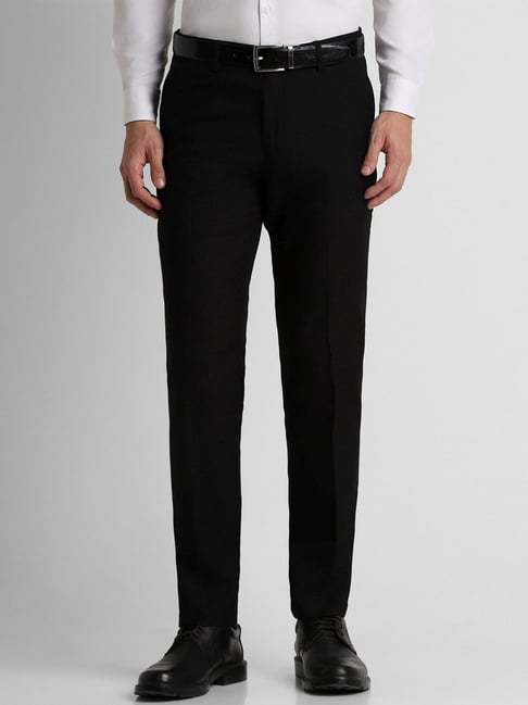 Peter England Black Slim Fit Checks Trousers-picture-27