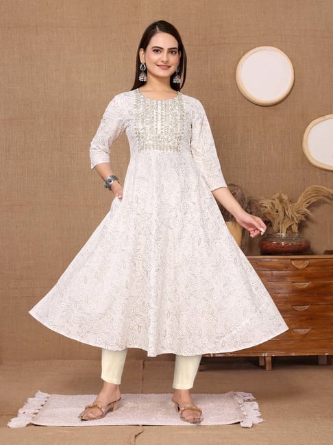 Rangita Off-White Printed Kurta Pant Set