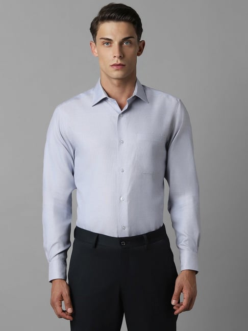 Louis Philippe Blue Cotton Regular Fit Texture Shirt-picture-22