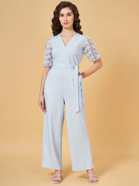 Honey by Pantaloons Blue Embroidered Jumpsuit