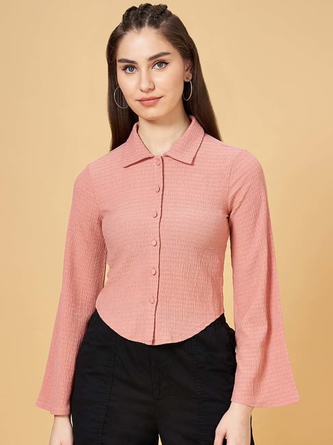 SF Jeans by Pantaloons Peach Self Pattern Crop Shirt-picture-38