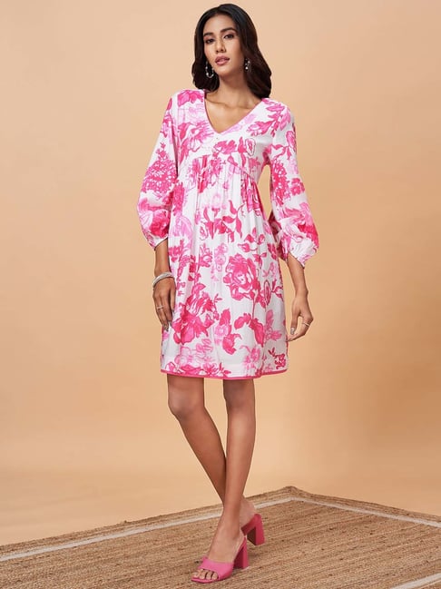 Marigold Lane White & Pink Floral Print A-Line Dress-picture-33