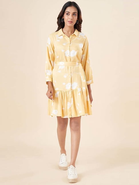 Akkriti by Pantaloons Yellow Floral Print Shirt Dress-picture-10