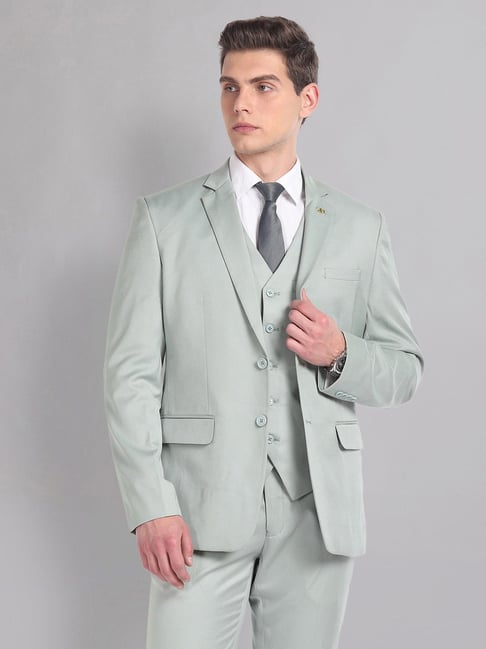 AD by Arvind Pista Green Regular Fit Notch Lapel Three Piece Suit