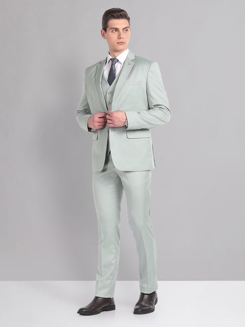 AD by Arvind Pista Green Regular Fit Notch Lapel Three Piece Suit