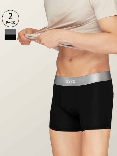 XYXX Steel Grey & Black & Black Regular Fit Trunks - Pack Of 2-picture-37