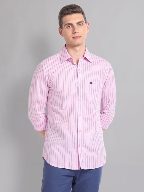 AD by Arvind Pink Slim Fit Striped Shirt-picture-44