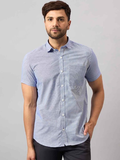 Club York Blue Regular Fit Printed Shirt