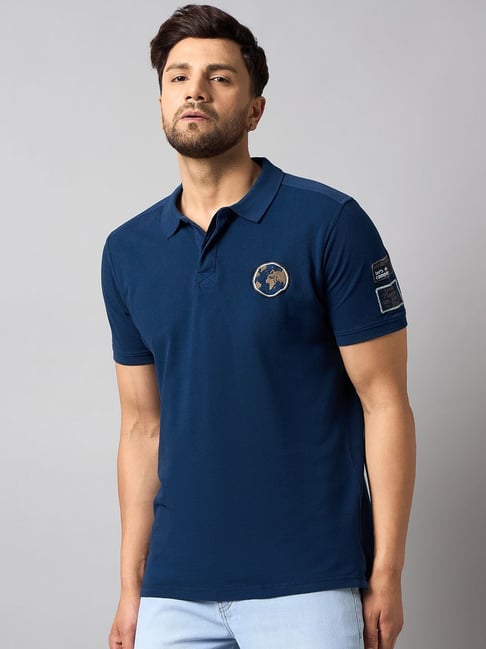 Club York Denim Blue Regular Fit Polo T-Shirt