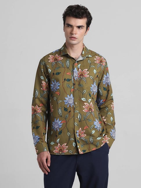 Jack & Jones Avocado Oil Cotton Regular Fit Floral Print Shirt