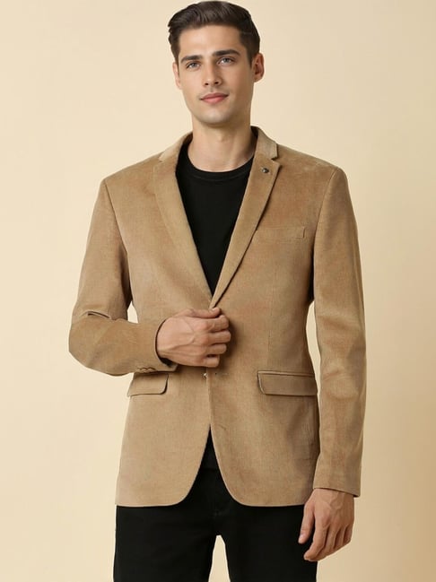 Allen Solly Brown Cotton Slim Fit Texture Blazer