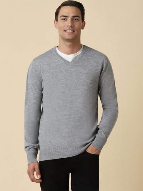 Buy Allen Solly Grey Regular Fit Texture Sweater for Mens Online