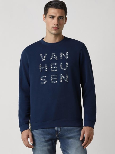 Buy Van Heusen Navy Slim Fit Printed Sweatshirt for Mens Online