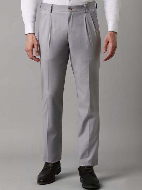 louis philippe grey regular fit texture trousers