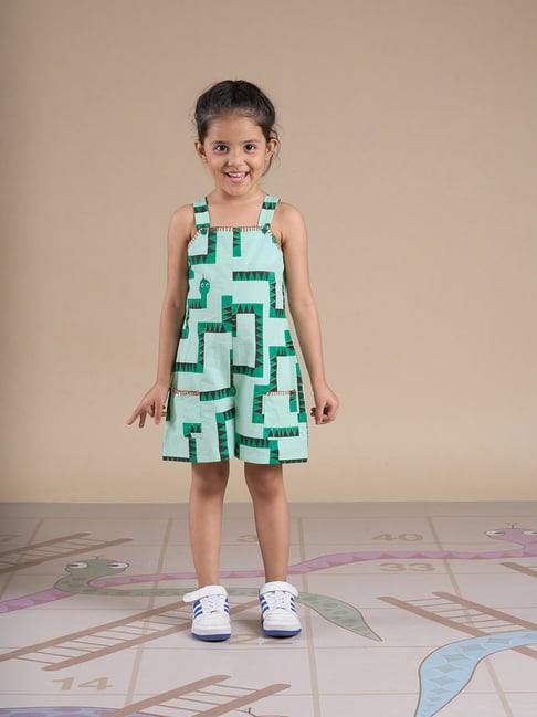 Lil Drama Kids Green Printed Jumpsuit-picture-20