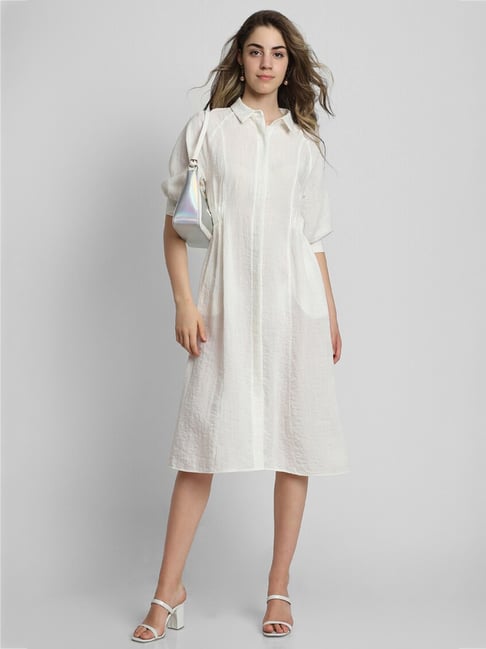 Forever 21 White Textured Shirt Dress