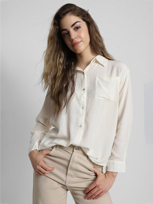 Buy Forever 21 Beige Rayon Textured Shirt for Women Online Tata CLiQ