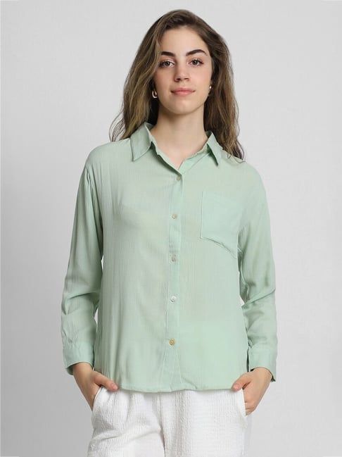 Forever 21 Mint Green Rayon Textured Shirt