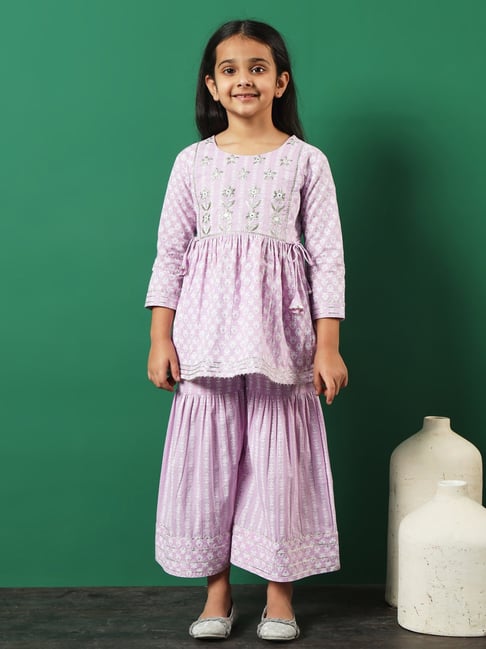 READIPRINT FASHIONS Kids Mauve Embroidered Kurti with Gharara-picture-35
