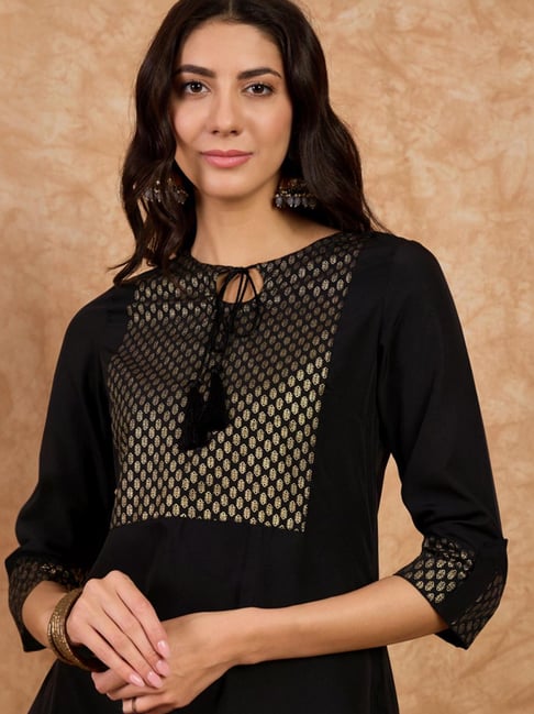 Ziyaa Black Printed Kurta Palazzo Set