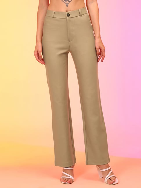 Globus Khaki Blended Regular Fit Trousers-image-2