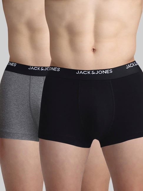 Jack & Jones Black & Grey Regular Fit Trunks - Pack Of 2