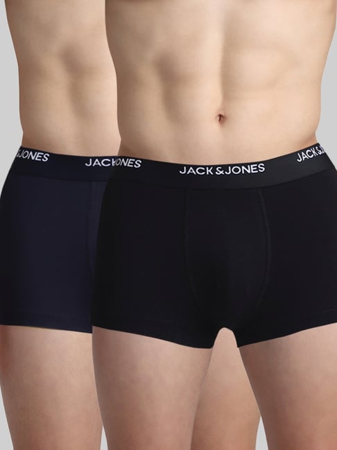 Jack & Jones Navy Blue & Black Regular Fit Trunks - Pack Of 2
