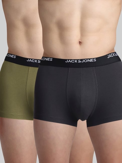 Jack & Jones Grey & Green Regular Fit Trunks - Pack Of 2