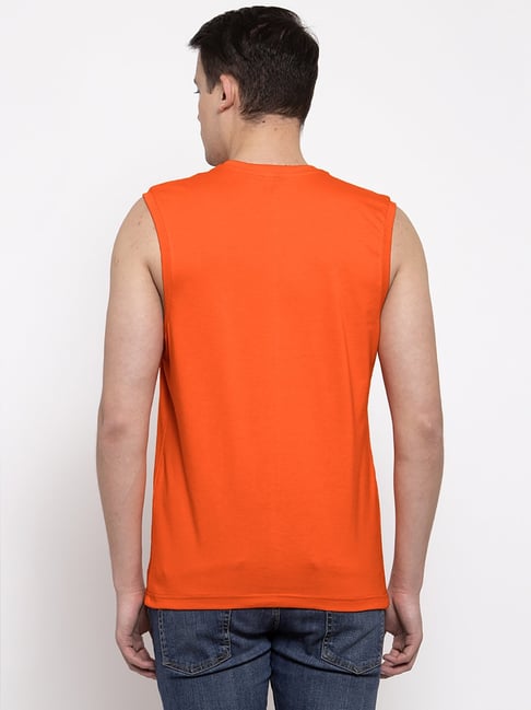 Friskers Orange Coral Slim Fit Sleeveless T-Shirt Pack of