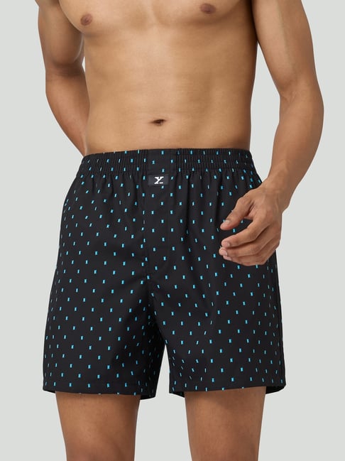 XYXX Boxy Black Cotton Relaxed Fit Printed Boxers