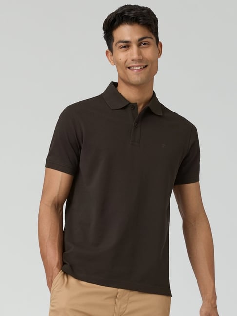 XYXX Mocha Brown Cotton Regular Fit Polo T-Shirt