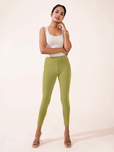 Go Colors Pista Green Cotton Crop Leggings