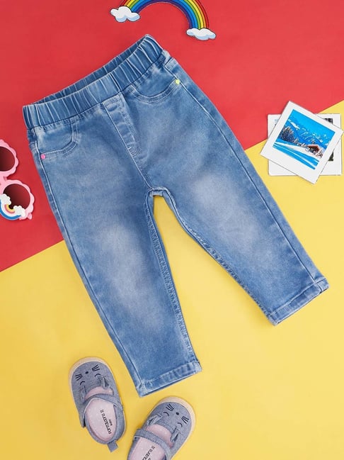 Pantaloons Baby Blue Cotton Embroidered Jeans