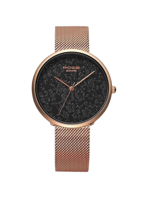Sonata Rose Gold Mesh Strap Ladies Watch Buy Sonata Women Pink Round Dial  Analog Watch SP80017WM03 Online