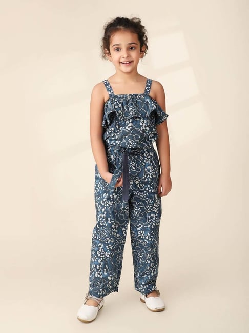 Fabindia Kids Teal Blue Cotton Printed Jumpsuit-picture-33