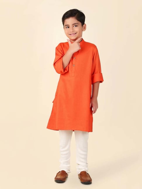 Fabindia Kids Orange Textured Pattern Full Sleeves Kurta-picture-47