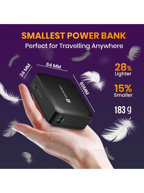 Portronics PowerPulse 30 Advanced 10000 mAh Smallest Power Bank with LED  Indicator (Black)