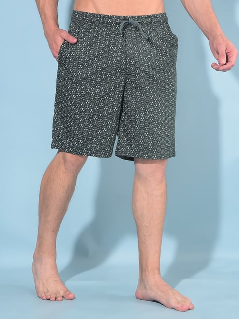 Crimsoune Club Olive Cotton Regular Fit Printed Lounge Shorts