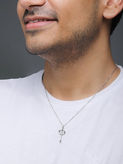 GIVA 925 Oxidized Silver Trident Pendant for Men-picture-15