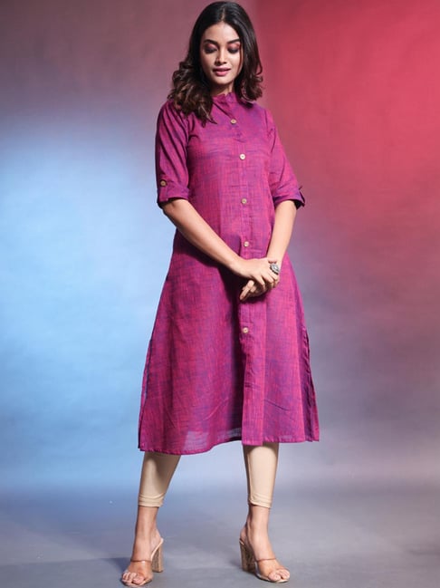 CHARUKRITI Purple Cotton Woven Pattern A Line Kurta-picture-14