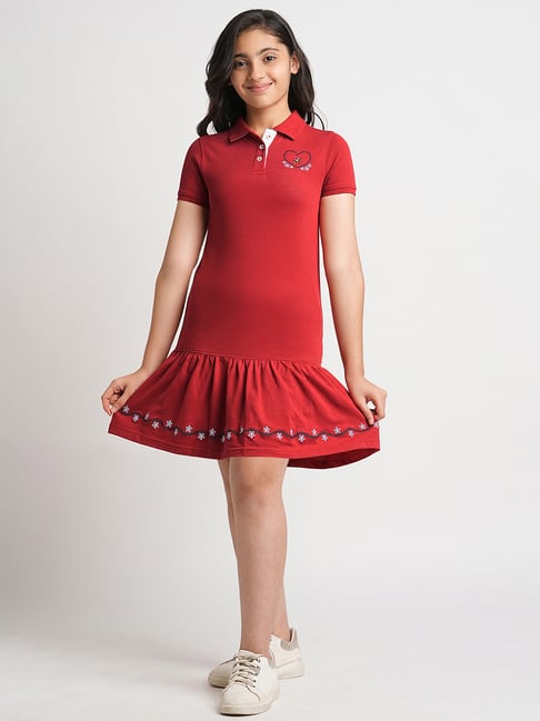 Beverly Hills Polo Club Kids Red Solid Polo Dress